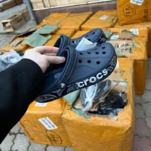 Crocs pallets with 150-300 pairs of authentic clogs and slides"; Caption: "Epic Crocs pallets — mixed sizes & colors ready for fast resale!