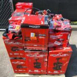 Milwaukee tool pallets with 20-30 mixed power tools"; Caption: "Epic Milwaukee tool pallets — genuine power tools ready for resale!